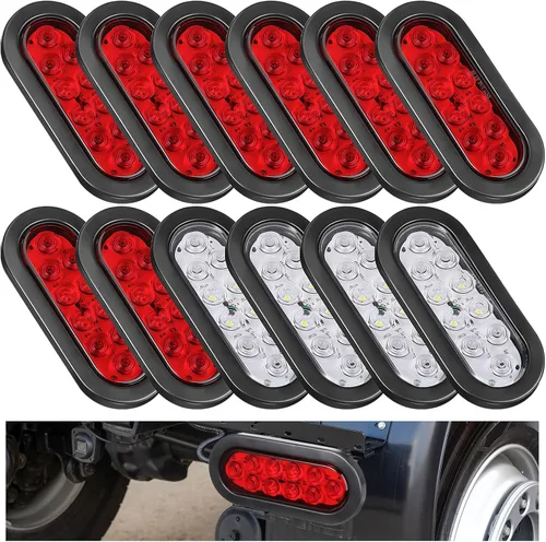 Vista 9 de Yexiya Paquete de 12 luces LED ovaladas para remolque, 10 luces LED de parada de marcha atrás, giro, luces traseras con cables y ojales, impermeable