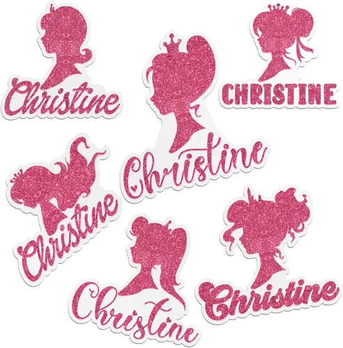 Vista 8 de Calcomanía de nombre personalizada, calcomanías de nombre de princesa rosa intenso, calcomanía de vinilo impermeable personalizada para botella