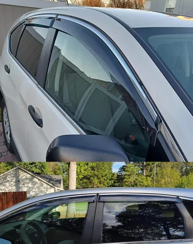 Vista 7 de Deflectores de lluvia con cinta adhesiva inastillables para Honda CR-V 2012-2016 con borde de acero inoxidable cromado, deflectores de ventana