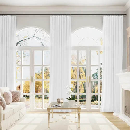 Vista 15 de Guken Cortinas extralargas de lino beige y blanco de 240 pulgadas para sala de estar alta, dormitorio, bolsillo para cortinero, cortinas de lino