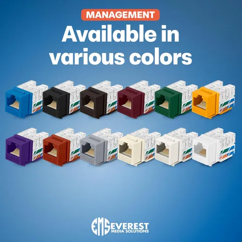 Vista 7 de Everest - Paquete de 10 conectores Keystone RJ45 Cat6A en ángulo de 90°, color blanco, conectores RJ45 hembra de perfil delgado, conector Keystone