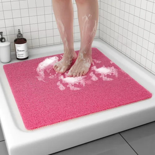 Vista 8 de Tapete de ducha antideslizante, cómodo tapete de baño para superficie texturizada, secado rápido, fácil limpieza, tapete de ducha para áreas Beige