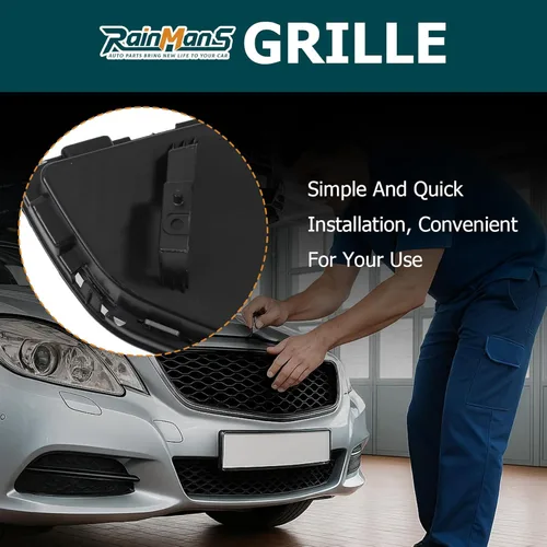 Vista 5 de Parrilla Delantera con Moldura de Panal de Abeja Negro Brillante de Repuesto para 2017 2018 Fusion