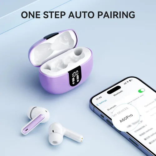 Vista 4 de Auriculares inalámbricos, auriculares Bluetooth 5.3, 40 horas de reproducción, estéreo de graves profundos, pantalla de alimentación LED