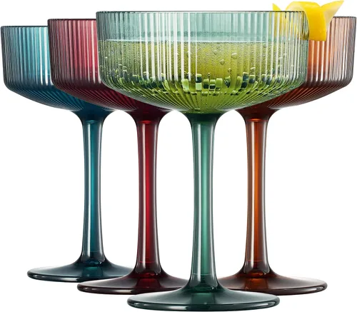 Vista 16 de Copas de Martini, Champán y Cóctel Vintage Art Deco Acrílico a Prueba de Rompimiento Set de 2 Torre de Champán Estilo Art Deco - Copas Onduladas