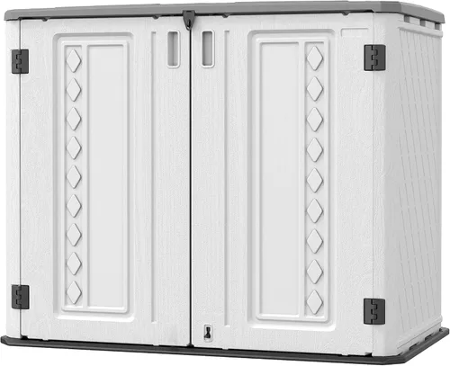 Vista 13 de Mrosaa Cobertizo horizontal de almacenamiento de resina, 34 pies cúbicos horizontales para exteriores, gabinete de almacenamiento impermeable