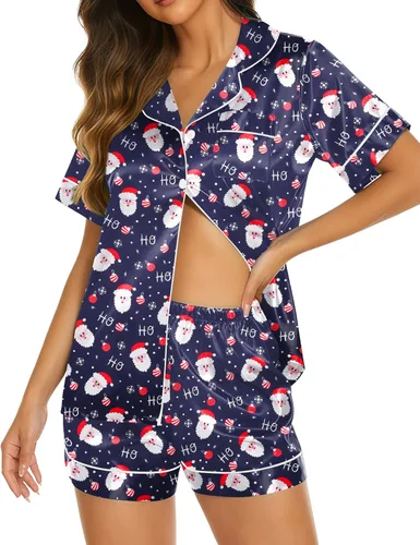 Vista 18 de Ekouaer Pijamas de seda para mujer, ropa de dormir de manga corta, suave, con botones, ropa de descanso, 2 piezas, pijama de satén, conjunto