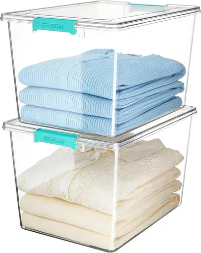 Vista 14 de Vtopmart Contenedores de almacenamiento de plástico de 6 cuartos con tapas, contenedores sensoriales transparentes, organizadores y almacenamiento