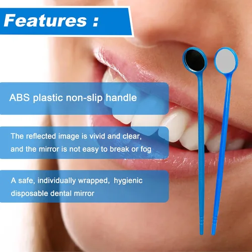 Vista 4 de 100pcs Desechables Examen Dental Boca Espejos Oral Dental Espejo Instrumento Dental Plástico (azul)
