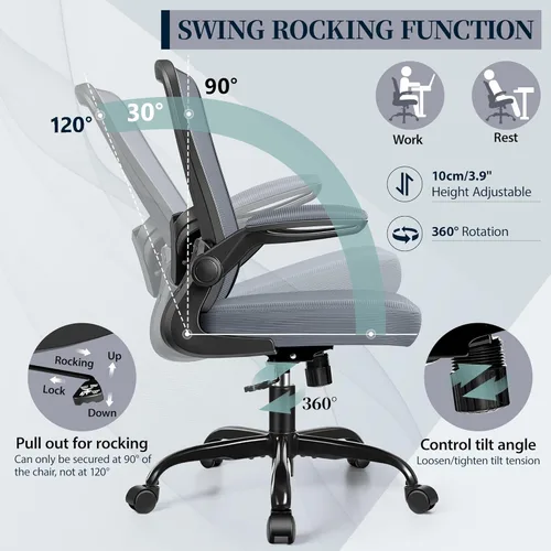 Vista 30 de FelixKing Silla de oficina, silla de escritorio ergonómica con altura ajustable y soporte lumbar, sillas giratorias, silla de computadora