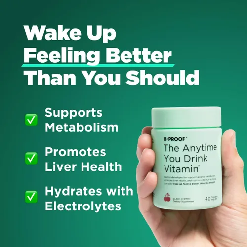 Vista 2 de H-PROOF The Anytime You Drink Vitamina, Salud Hepática e Inmunidad Apoyo con electrolitos, cardo mariano y vitaminas B y C – 40 tabletas masticables