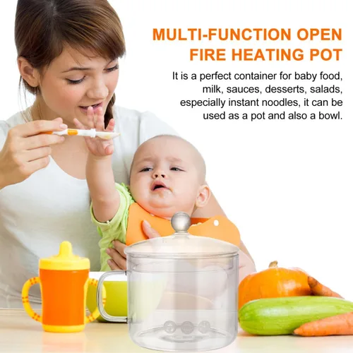 Vista 6 de Olla de vidrio transparente para estufa, popurrí, cacerola de vidrio resistente al calor con tapa, juego de utensilios de cocina transparente