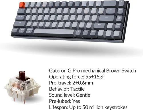 Vista 7 de Keychron Teclado mecánico inalámbrico K6 65% compacto de 68 teclas para Mac, retroiluminación blanca intercambiable en caliente, Bluetooth