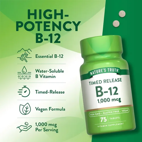 Vista 5 de Nature's Truth Vitamina B12 1000 mcg 75 tabletas de liberación temporal Suplemento vegano, sin OMG y sin gluten