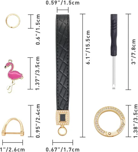 Vista 5 de Llavero de cuero de microfibra, llavero de muñeca con 5 llaveros y anillo en D antipérdida