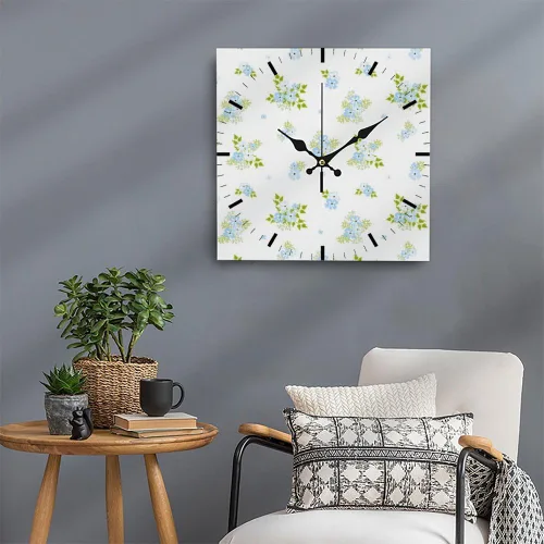 Vista 5 de Light Blue Floral Soft Green Leaves Battery Clock Wall Clocks Silent Clock Wall Bathroom Clocks Battery Operated for Office for Kitchen Bathroom