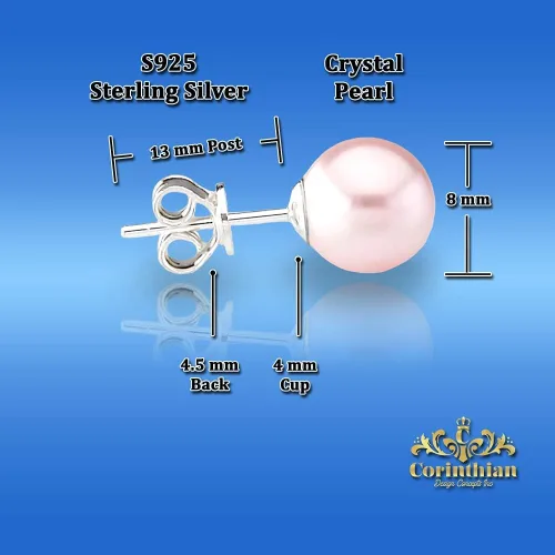 Vista 6 de Genuine Fine European Crystal 8mm Round Simulated Pearl S925 Solid Sterling Silver Stud Earrings For Women