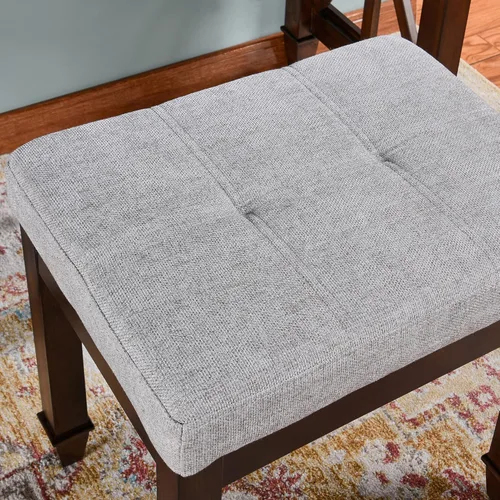 Vista 6 de Taburete de tocador con pata de madera maciza, banco de tocador de maquillaje con asiento tapizado de tela, banco de piano, taburete para niños