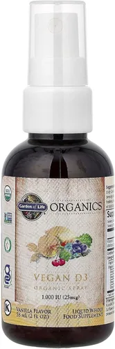 Vista 3 de Suplemento de Planta de jardín de vida D3 Vitamina, mykind Conjunto orgánico Alimentos Vitamina D con Omegas, Vegan, vainilla, 2 oz Liquid Spray