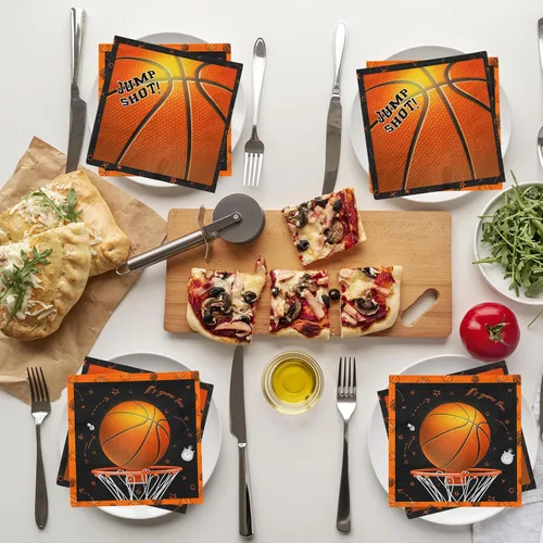 Vista 2 de 40 servilletas de baloncesto, decoraciones de fiesta de baloncesto, servilletas de cena para suministros de fiesta de cumpleaños con temática