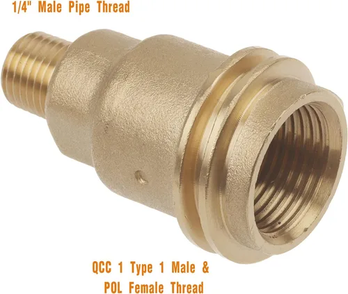 Vista 4 de Adaptador de manguera de montaje de gas propano con rosca de tubo de 1/4 pulgadas y conector QCC1 macho y hembra POL, cinta de rosca de tubería