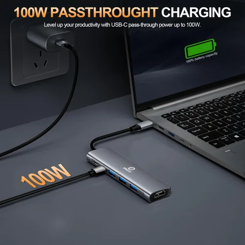 Vista 6 de Hub USB C, estación de acoplamiento USB C 8 en 1 con HDMI 4K, 3 puertos USB 3.0, puerto tipo C, 100 W PD, lector de tarjetas SD/TF, estación