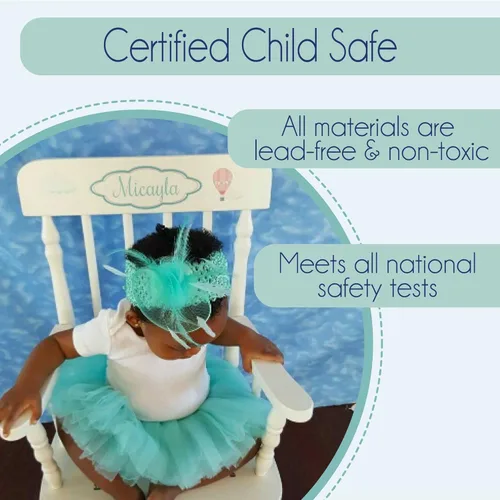 Vista 6 de My Bambino Mecedora personalizada de madera blanca para niña, regalo para bebé (búho calicó)