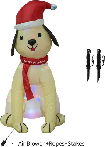 Vista 9 de Perro inflable de 4 pies con luces LED, decoración navideña para exteriores/interiores para patio, césped, hogar, decoración navideña para cachorros