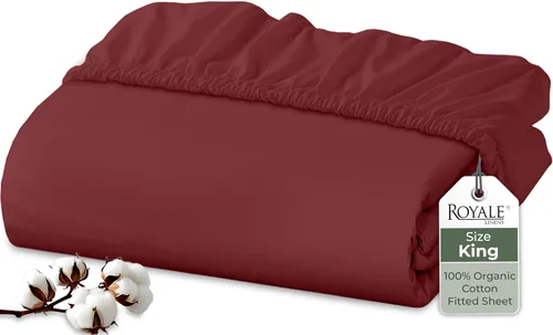 Vista 67 de Royale Linens Sábana bajera ajustable de algodón 100% orgánico - Tejido percal - Sábanas bajeras de bolsillo profundo súper suaves - Sábana elástica