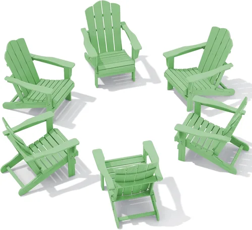 Vista 60 de KINGYES Silla plegable estilo Adirondack, sillas de patio resistentes a todo clima de HDPE, silla de césped con textura de madera para junto a