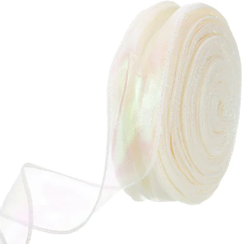 Vista 54 de MECCANIXITY Cinta de Organza Transparente con Alambre Brillante de 1 1/2" de Ancho, Cintas de Gasa Iridiscente con Brillo Pastel, 10 Yardas, Morado