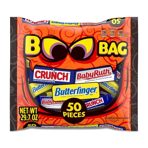 Vista 11 de Butterfinger, CRUNCH, Baby Ruth, 100 barras de caramelo surtidas, ideales para compartir, paquete de 80 unidades a granel, 32.1 onzas