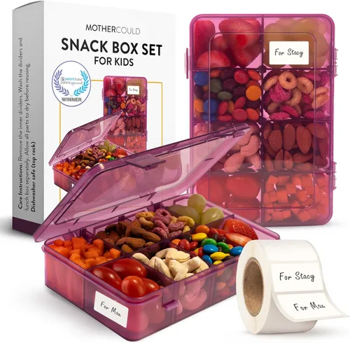 Vista 13 de Juego de 2 Recipientes para Aperitivos - Reutilizables, 100 Etiquetas Disolubles, 8 Compartimentos Ajustables, Apto para Lavavajillas, Sin BPA