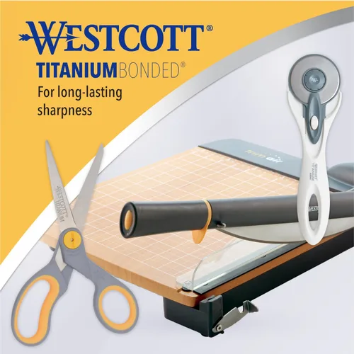 Vista 5 de Westcott Tijeras de titanio de 8 pulgadas con función de deslizamiento ajustable para oficina y hogar - Gris/Amarillo