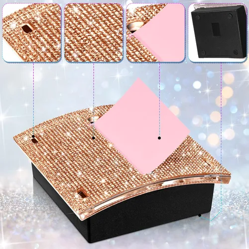 Vista 5 de Eersida Soportes para bloc de notas autoadhesivos con diamantes de imitación de 4 x 4 pulgadas, color oro rosa, bonito soporte para notas