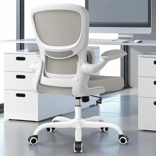 Vista 16 de ALLGOD Silla de oficina ergonómica, silla de escritorio ergonómica de malla transpirable con soporte lumbar, reposabrazos abatibles, sillas