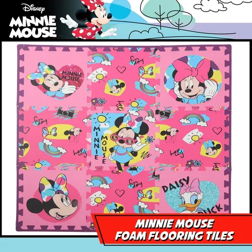 Vista 2 de Disney Minnie Mouse Daisy Duck - Tapete de espuma EVA, azulejos entrelazados de verano, color rosa, 36 x 36 pulgadas