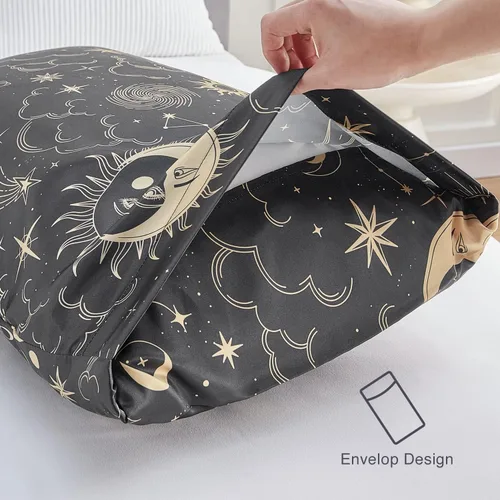 Vista 3 de EXQ Home - Funda de almohada de satén para cuidar el cabello y la piel, tamaño estándar, de seda con estampado negro, juego de 2 fundas con cierre