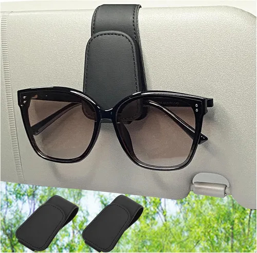 Vista 11 de CHOSMOYI Soporte magnético de cuero para lentes de sol para automóvil, clip de gafas de sol para visera de automóvil, accesorios interiores Beige