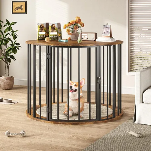 Vista 9 de Mueble de jaula para perros de 32 pulgadas para perros grandes y medianos, perrera de madera para interiores, mesa auxiliar decorativa para casa