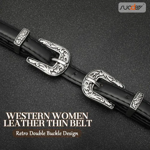 Vista 12 de SUOSDEY Cinturones ajustados occidentales de moda para mujer, cinturón de cuero ajustable para vestidos con hebilla vintage