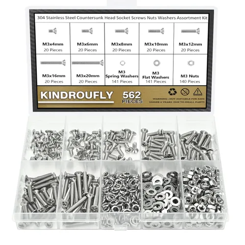 Vista 17 de Juego de 562 piezas M2 x 4/6/8/10/12/16/20 mm de tornillos de cabeza de botón, tuercas y arandelas, acero inoxidable 304, rosca totalmente maquinada