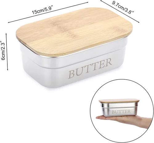 Vista 2 de BSTKEY Mantequillera de acero inoxidable con tapa para encimera, contenedor con sellado de silicona para cocina, recipiente irrompible, capacidad