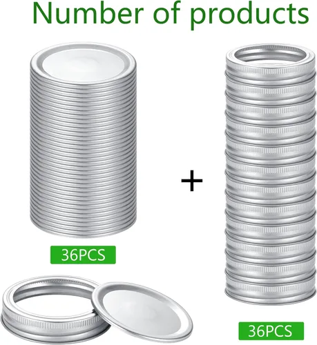 Vista 3 de Tapas para conservas Ball Kerr con anillos - Tapas y anillos divididos, material de grado alimenticio, 100% ajuste y hermético para frascos de boca