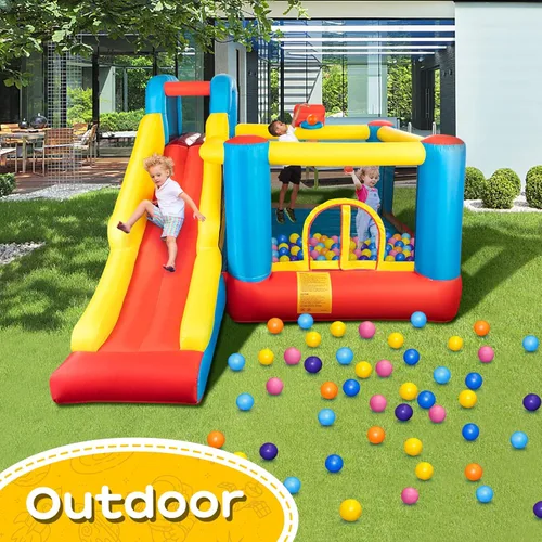 Vista 6 de JOYMOR Casa de Rebote Inflable, Castillo Hinchable para Saltar con Centro de Juego y Soplador de Aire, Tobogán Saltarín, Adecuado para Bebés
