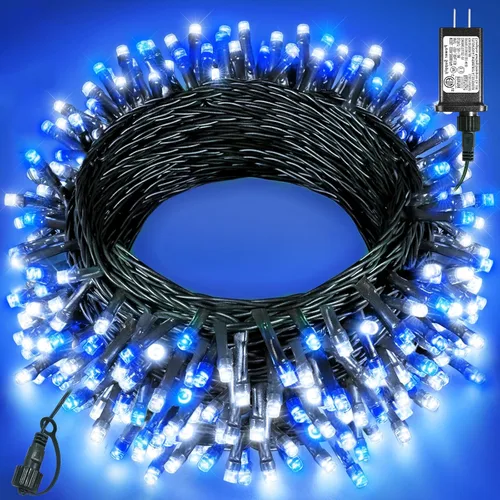 Vista 37 de Tira de luces LED de Navidad de 40 pies con 120 luces LED para exteriores, impermeables, 8 modos, cadena de alambre verde, luces parpadeantes