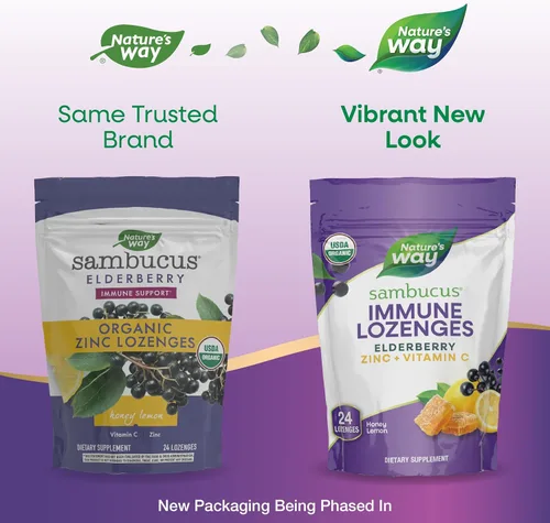 Vista 3 de Nature's Way Sambucus Pastillas de zinc con saúco y vitamina C, sabor miel y limón, 24 pastillas