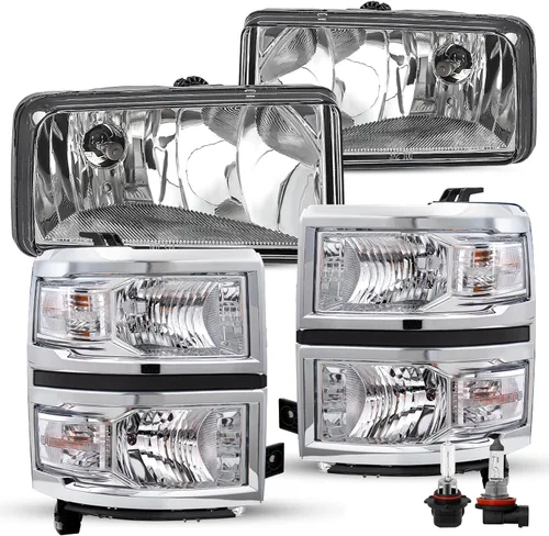 Vista 25 de JSBOYAT - Conjunto de faros delanteros para 2014-2015 Chevy Silverado 1500 Pickup Truck, lámparas delanteras estilo OE de halógeno, faros delanteros