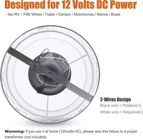 Vista 6 de Facon Lámparas colgantes de 12 V para autocaravana, lámpara de techo interior de 11 pulgadas con interruptor, bombillas LED 2XE26 reemplazables