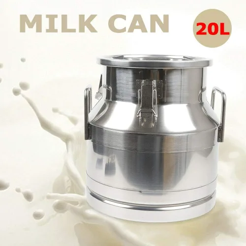 Vista 2 de 20L 5.25 galones de acero inoxidable lata de leche, jarra de leche cubo de vino cubo botella contenedor líquido almacenamiento W/tapa sellada